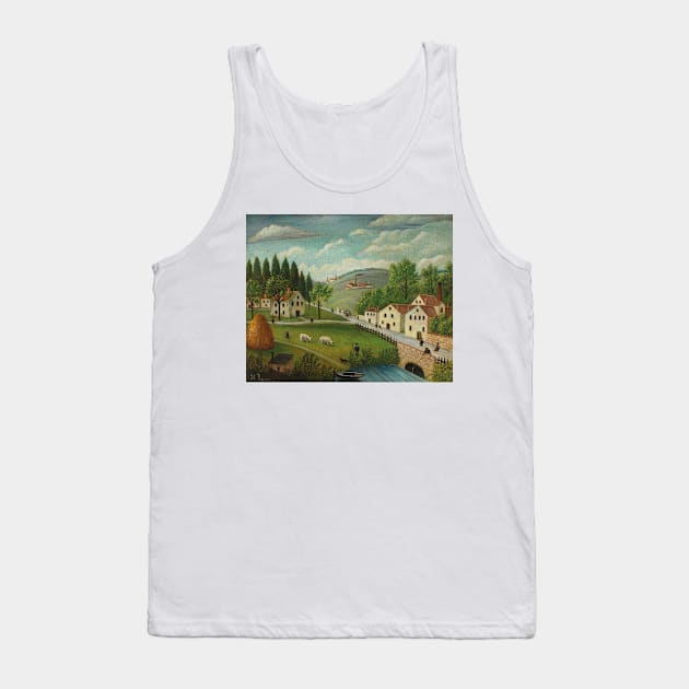 Pastoral Landscape with Stream, Fisherman and Strollers by Henri Rousseau Tank Top by Classic Art Stall